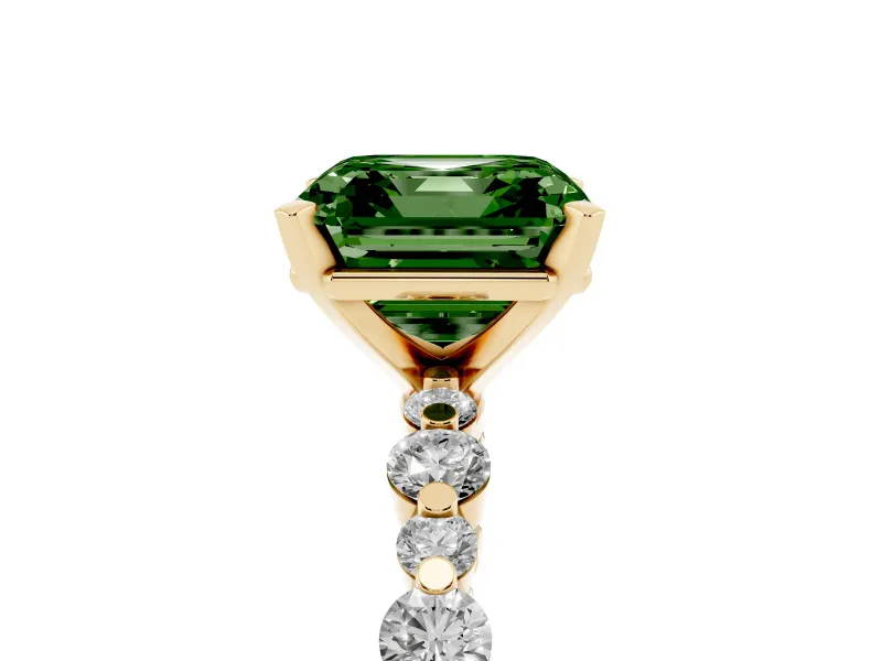 Asscher Cut Pavé Solitaire Engagement Ring Setting for a Fancy Green Lab-Grown Diamond | Yellow Gold