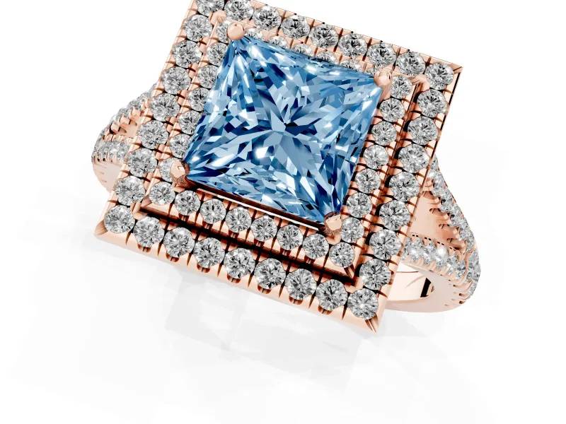 Princess Cut Halo Engagement Ring Setting for a Fancy Blue Lab-Grown Diamond | Rose Gold - Design NV-24799