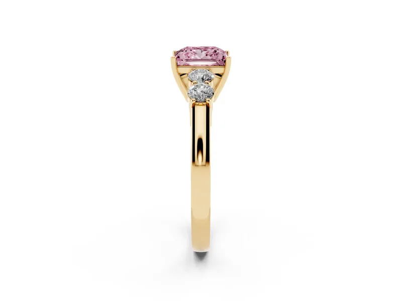 Princess Cut 5 Stone Engagement Ring Setting for a Fancy Pink Lab-Grown Diamond | Yellow Gold
