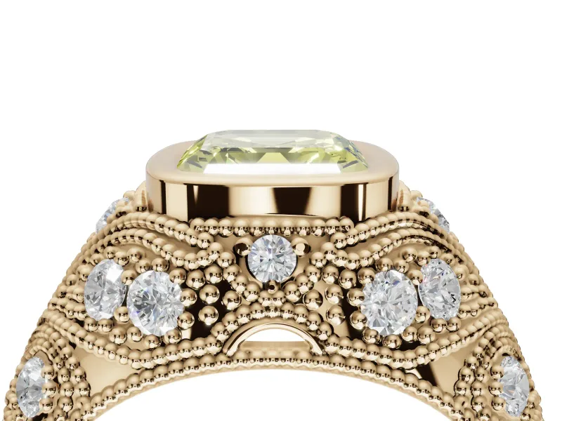 Asscher Cut Vintage Bezel Engagement Ring Setting for a Fancy Yellow Lab-Grown Diamond | Yellow Gold