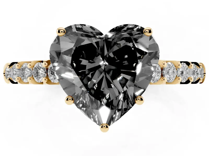 Heart-Shaped Hidden Halo Engagement Ring Setting for a Black Center | Yellow Gold