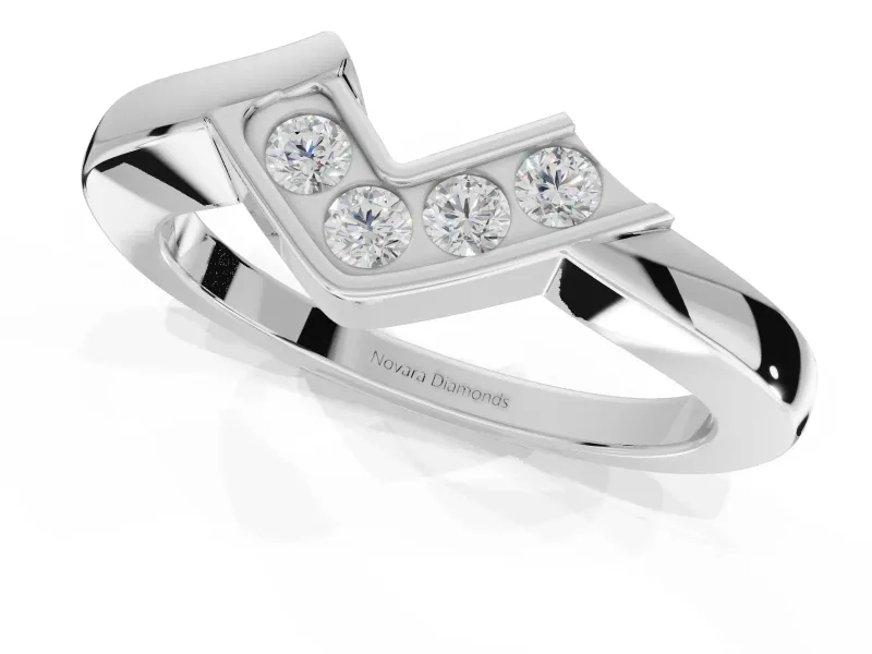 Round Lab-Grown Diamond Channel Set Chevron Wedding Band | V Front | White Gold