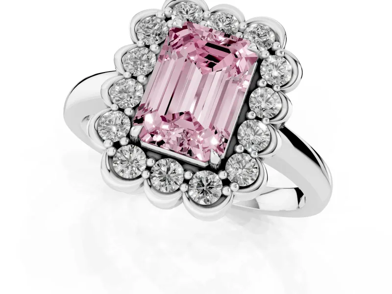 Emerald Cut Cluster Halo Engagement Ring Setting for a Fancy Pink Lab-Grown Diamond | Sterling Silver