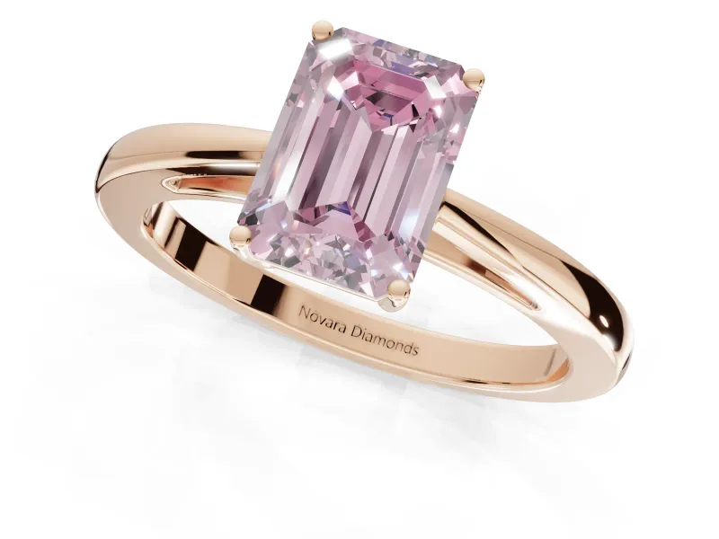 Emerald Cut Cathedral Solitaire Engagement Ring Setting for a Fancy Pink Lab-Grown Diamond | Open Shoulders | Rose Gold