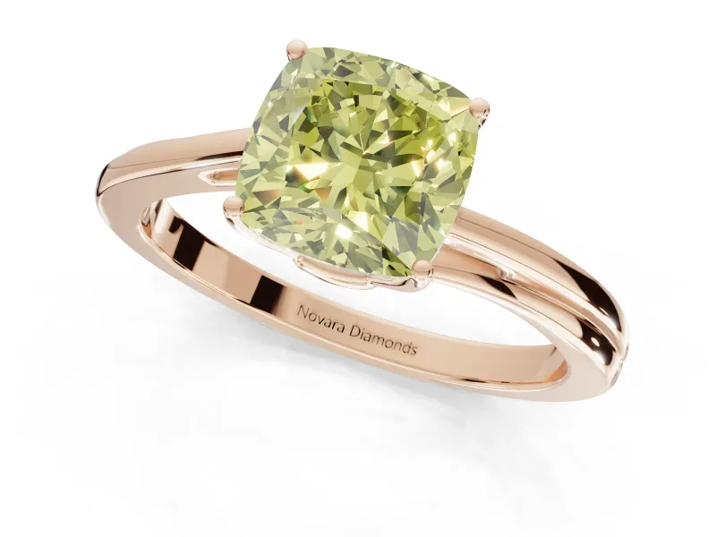 Cushion Cut Bypass Solitaire Engagement Ring Setting for a Fancy Yellow Lab-Grown Diamond | Rose Gold