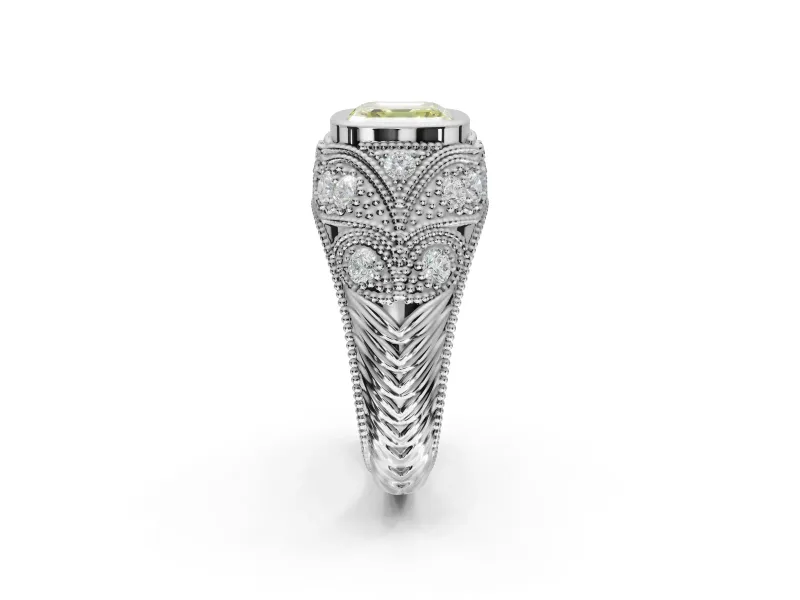 Asscher Cut Vintage Bezel Engagement Ring Setting for a Fancy Yellow Lab-Grown Diamond | Platinum