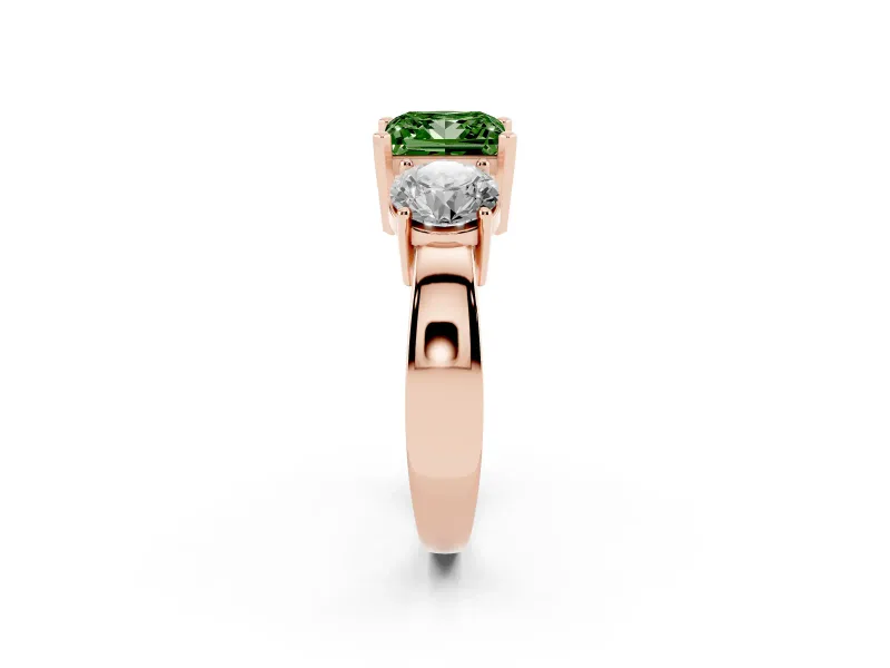 Princess Cut Three Stone Engagement Ring Setting for a Fancy Green Lab-Grown Diamond | Wide Plain Band | Rose Gold