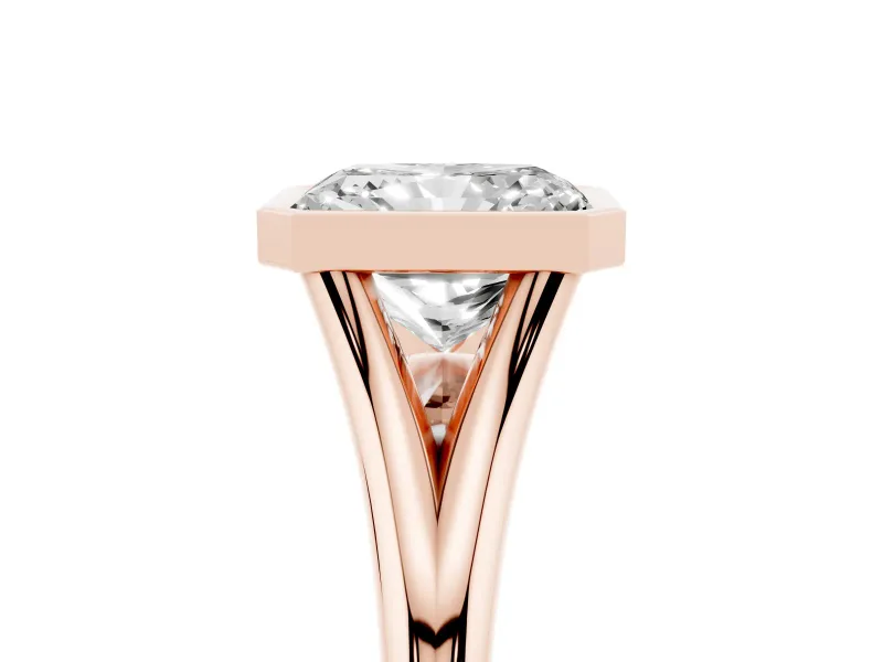 Bezel Set Radiant Cut Diamond Solitaire Ring Set in Rose gold with Tapered Band