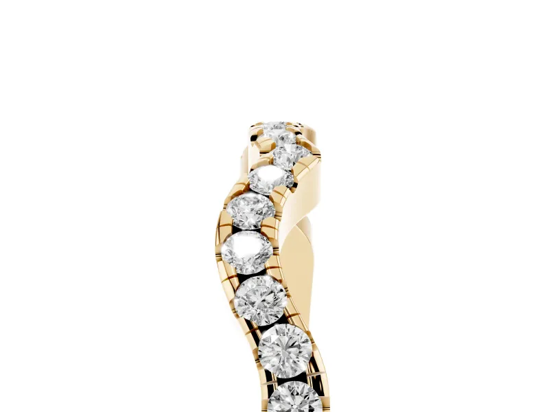 Round Lab-Grown Diamond Double Dip Curved Pavé Wedding Band | Scalloped Top | Yellow Gold