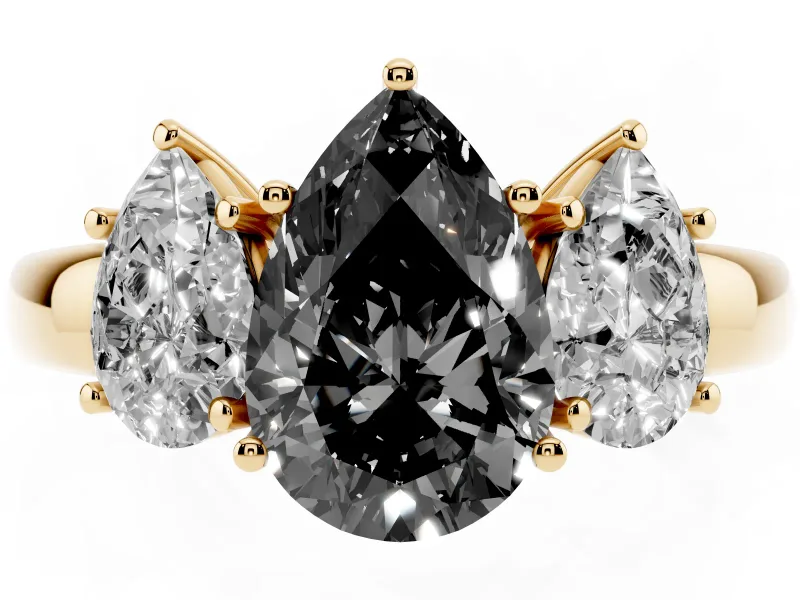 Pear-Shaped Three Stone Engagement Ring Setting for a Black Center | Plain Band | Yellow Gold
