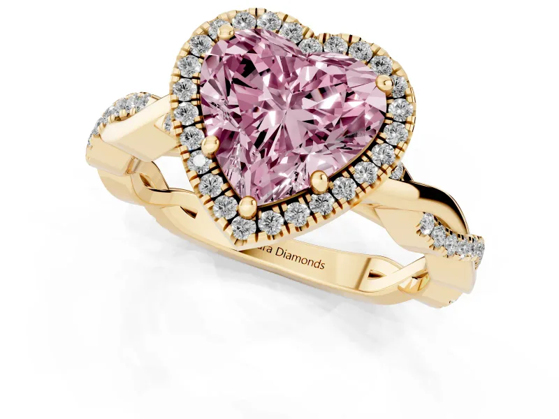 Heart-Shaped Twisted Halo Engagement Ring Setting for a Fancy Pink Lab-Grown Diamond | Yellow Gold