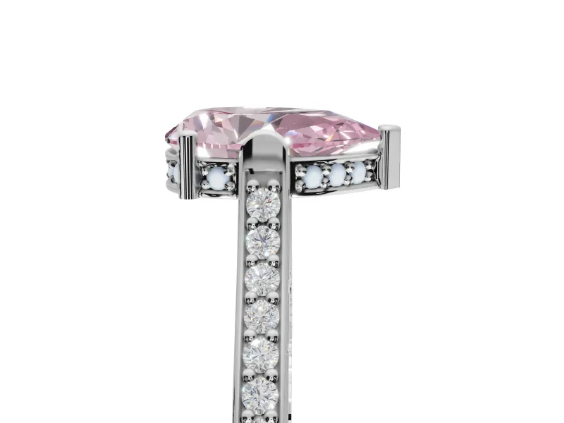 Pear-Shaped Vintage Cathedral Engagement Ring Setting for a Fancy Pink Lab-Grown Diamond | Carved Band | Sterling Silver