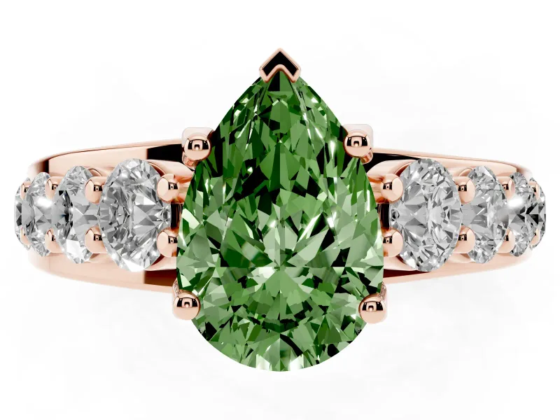 Pear-Shaped Graduated Engagement Ring Setting for a Fancy Green Lab-Grown Diamond | Rose Gold