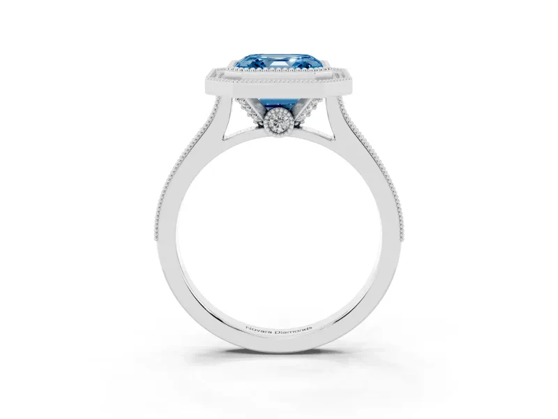 Asscher Cut Halo Engagement Ring Setting for a Fancy Blue Lab-Grown Diamond | Sterling Silver - Design NV-24721