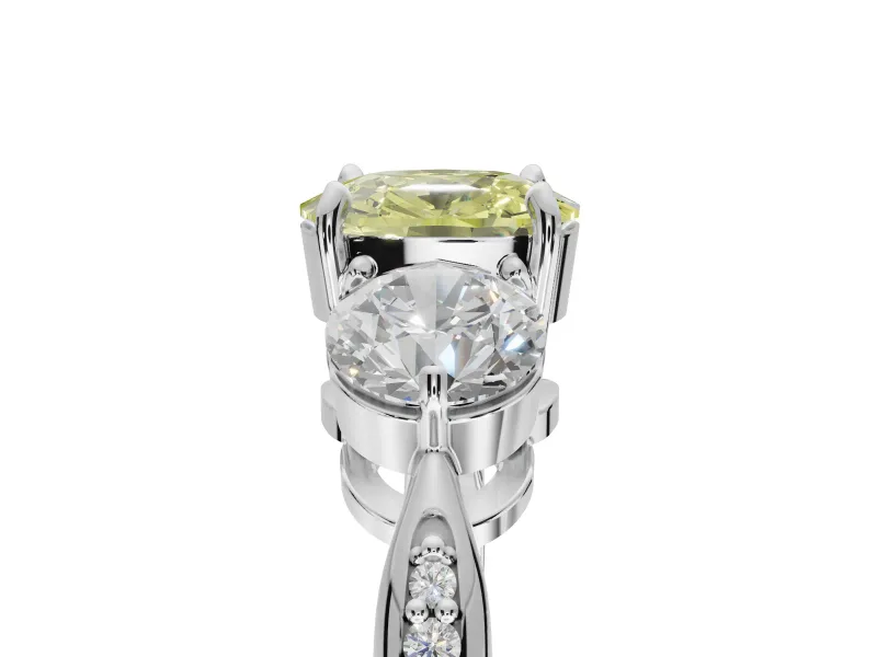 Cushion Cut Engagement Ring Setting for a Fancy Yellow Lab-Grown Diamond | Sterling Silver - Design NV-24901