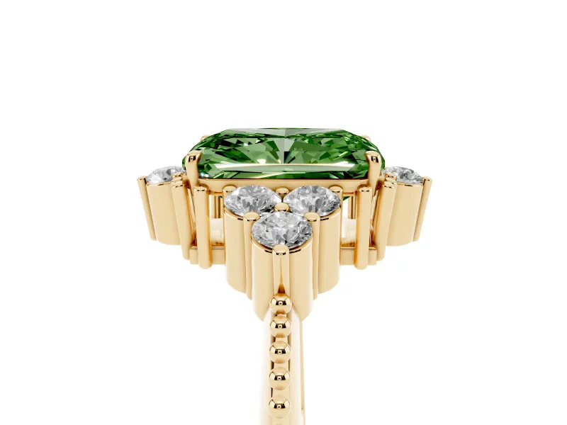 Radiant Cut Cluster Engagement Ring Setting for a Fancy Green Lab-Grown Diamond | Yellow Gold