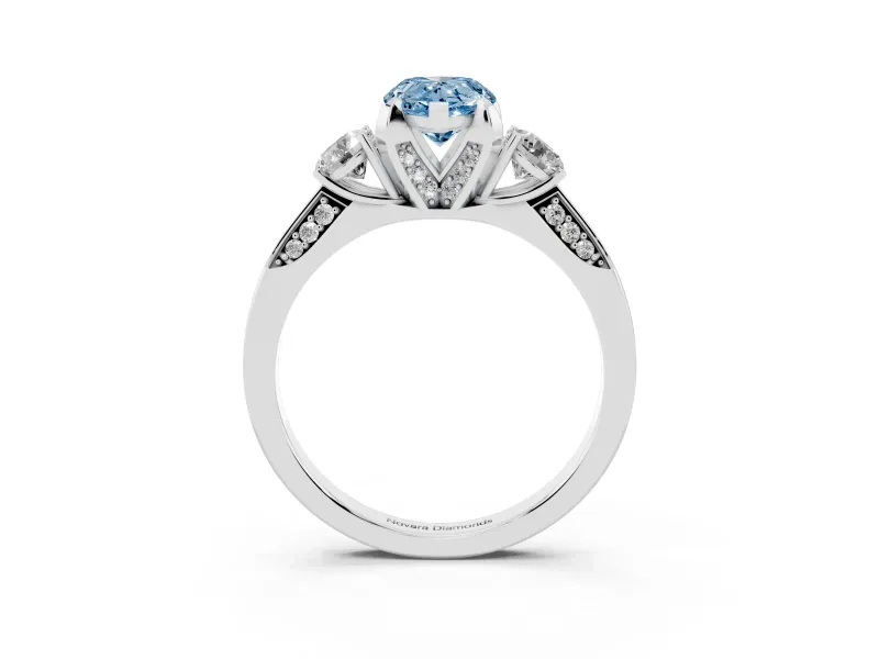 Pear-Shaped Hidden Halo Three Stone Engagement Ring Setting for a Fancy Blue Lab-Grown Diamond | Pave Gallery | Platinum