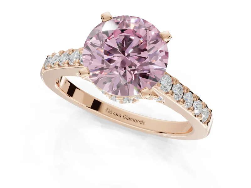 Round Pavé Solitaire Engagement Ring Setting for a Fancy Pink Lab-Grown Diamond | Crossover Gallery | Rose Gold