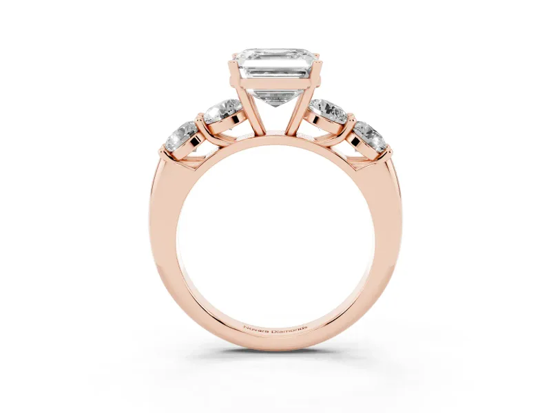 Asscher Cut Five Stone Engagement Ring Setting | Prong Set Side Stones | Rose Gold
