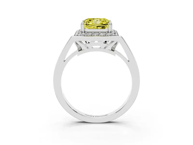Princess Cut Halo Engagement Ring Setting for a Fancy Yellow Lab-Grown Diamond | Polished Halo Rim | Platinum