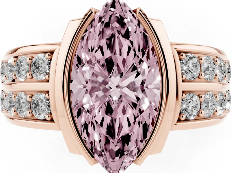Marquise Half Bezel Engagement Ring Setting for a Fancy Pink Lab-Grown Diamond | Double Row Channel Band | Rose Gold
