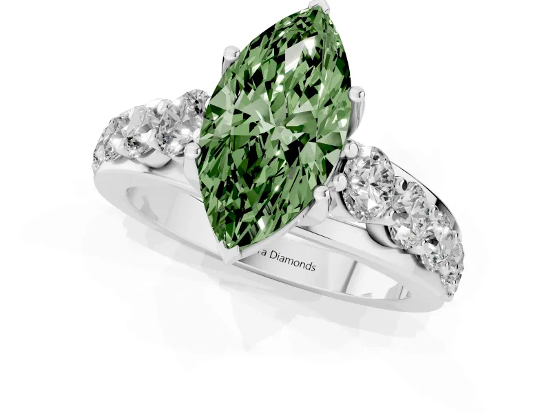 Marquise Graduated Engagement Ring Setting for a Fancy Green Lab-Grown Diamond | White Gold