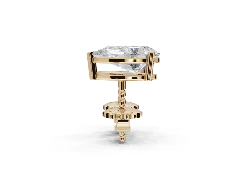 Emerald Cut Lab-Grown Diamond Solitaire Basket Stud Earrings | Open Gallery | Yellow Gold