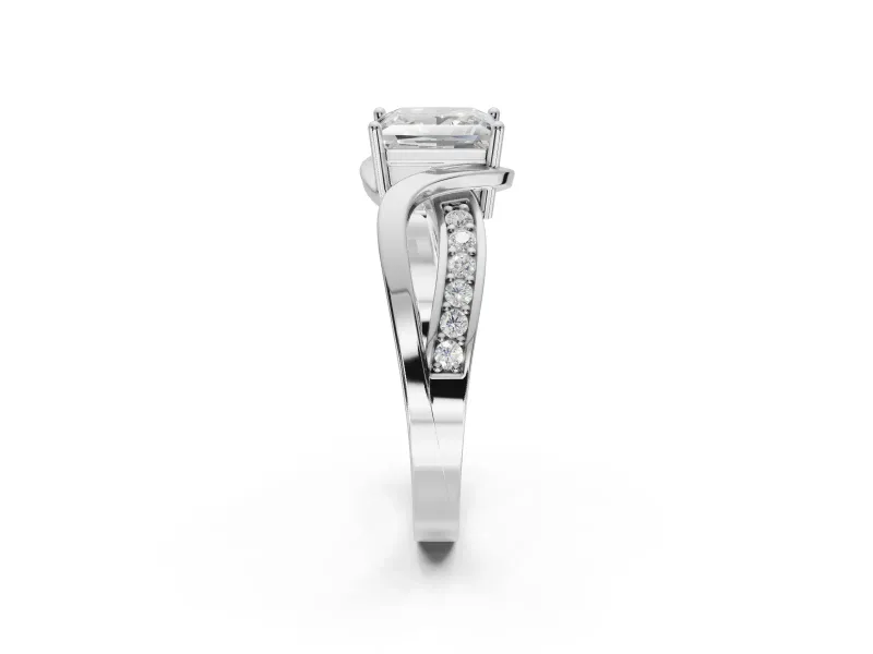 Princess Cut Bypass Solitaire Engagement Ring Setting | Pavé and Plain Strands | Sterling Silver