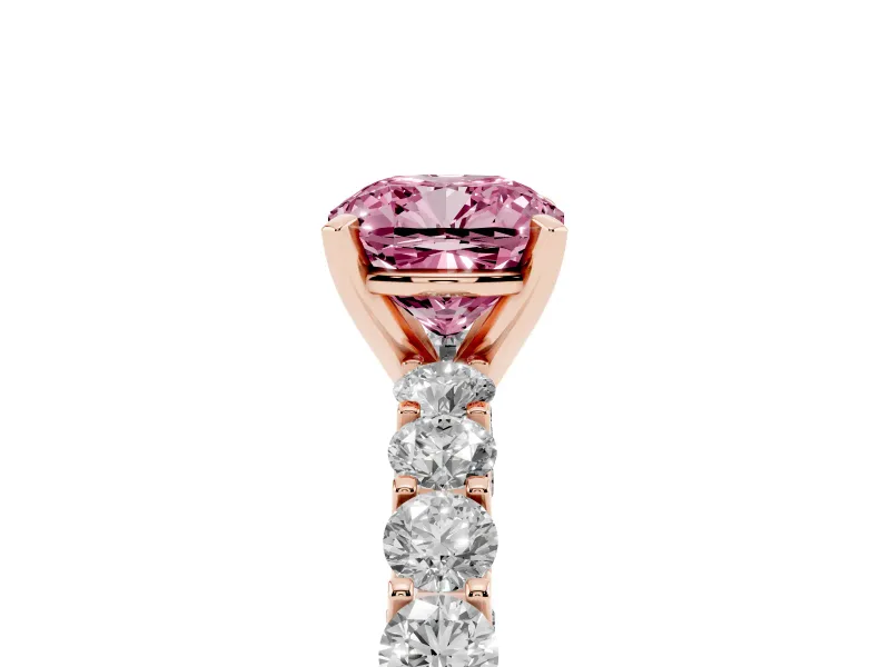 Cushion Cut Shared Prong Engagement Ring Setting for a Fancy Pink Lab-Grown Diamond | Rose Gold