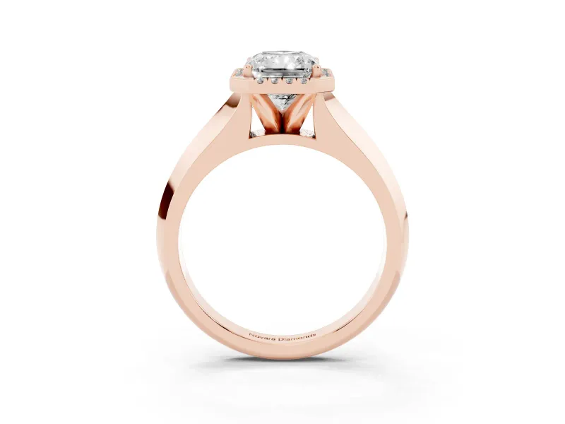 Radiant Cut Diamond Halo Ring Set in Rose gold with Cathedral Band and Prong Setting