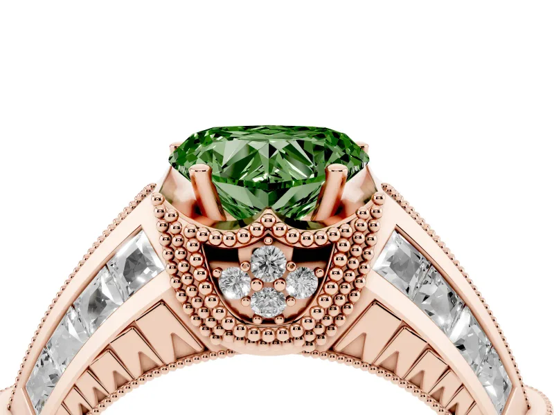Heart-Shaped Vintage Milgrain Engagement Ring Setting for a Fancy Green Lab-Grown Diamond | Hidden Halo | Rose Gold