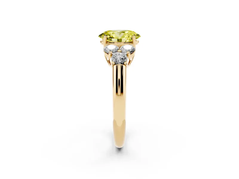 Oval Side Stone Engagement Ring Setting for a Fancy Yellow Lab-Grown Diamond | Yellow Gold