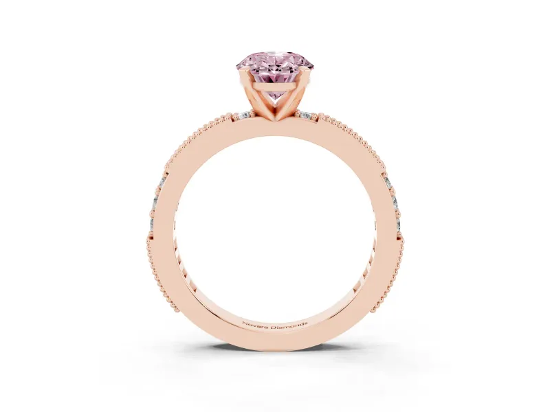 Oval Vintage Pavé Engagement Ring Setting for a Fancy Pink Lab-Grown Diamond | Rose Gold