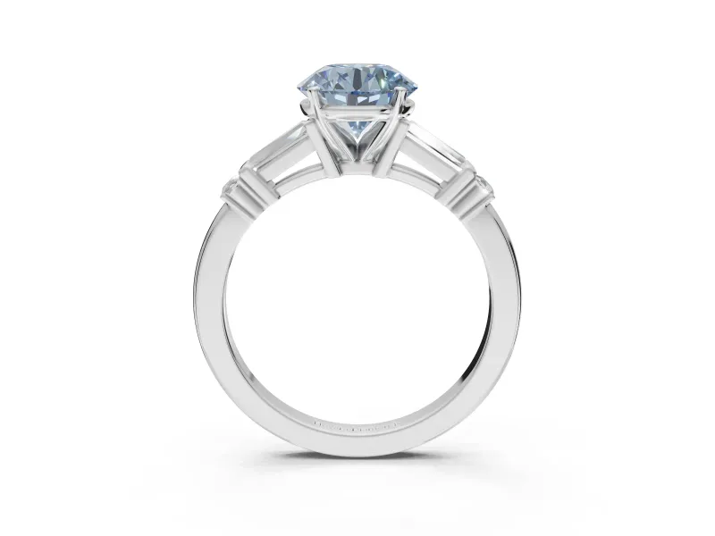 Round Tapered Baguette Engagement Ring Setting for a Fancy Blue Lab-Grown Diamond | White Gold