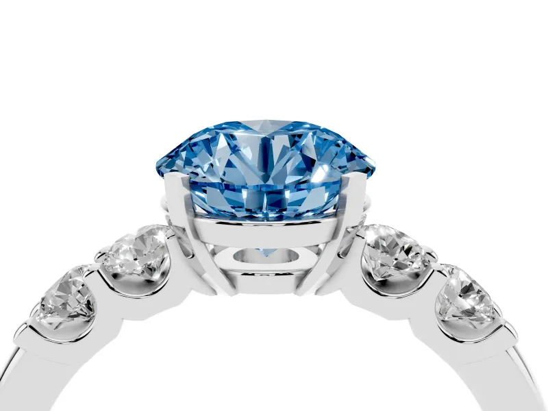 Round Five Stone Engagement Ring Setting for a Fancy Blue Lab-Grown Diamond | Sterling Silver
