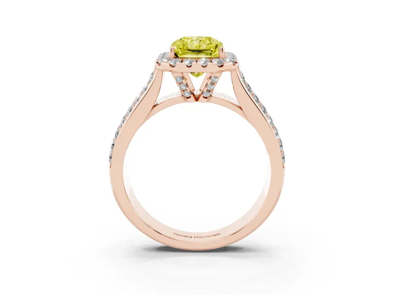 Radiant Cut Pavé Engagement Ring Setting for a Fancy Yellow Lab-Grown Diamond | Wide Three-Row Band | Rose Gold