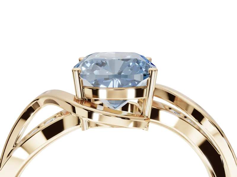 Cushion Cut Bypass Solitaire Engagement Ring Setting for a Fancy Blue Lab-Grown Diamond | Pavé Strands | Yellow Gold