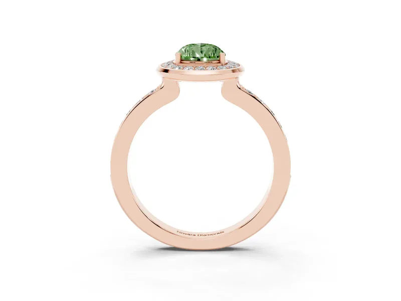 Pear-Shaped Bezel-Rim Halo Engagement Ring Setting for a Fancy Green Lab-Grown Diamond | Pave Band | Rose Gold