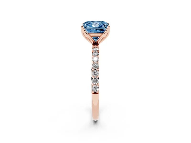 Princess Cut Pave Engagement Ring Setting for a Fancy Blue Lab-Grown Diamond | Slim Band | Rose Gold