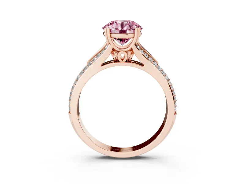 Round Split Shank Engagement Ring Setting for a Fancy Pink Lab-Grown Diamond | Pave Band | Rose Gold