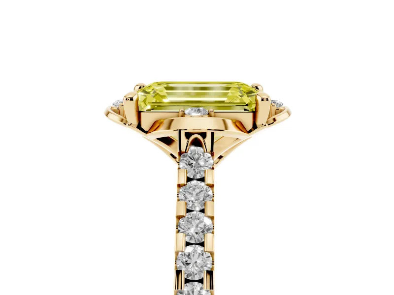 Emerald Cut Floral Petal Engagement Ring Setting for a Fancy Yellow Lab-Grown Diamond | Petal Accents | Yellow Gold