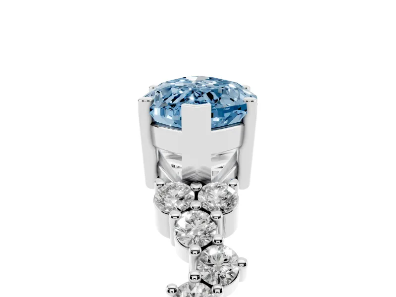 Fancy Blue Marquise Cut Diamond Ring Set in Silver with Scattered Round Accents