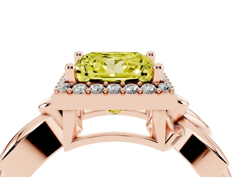 Princess Cut Floral Halo Engagement Ring Setting for a Fancy Yellow Lab-Grown Diamond | Rose Gold