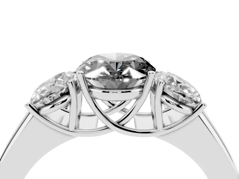 Fancy Black Three-Stone Oval Cut Diamond Ring Set in Silver with Matching Prong Settings and Plain Band