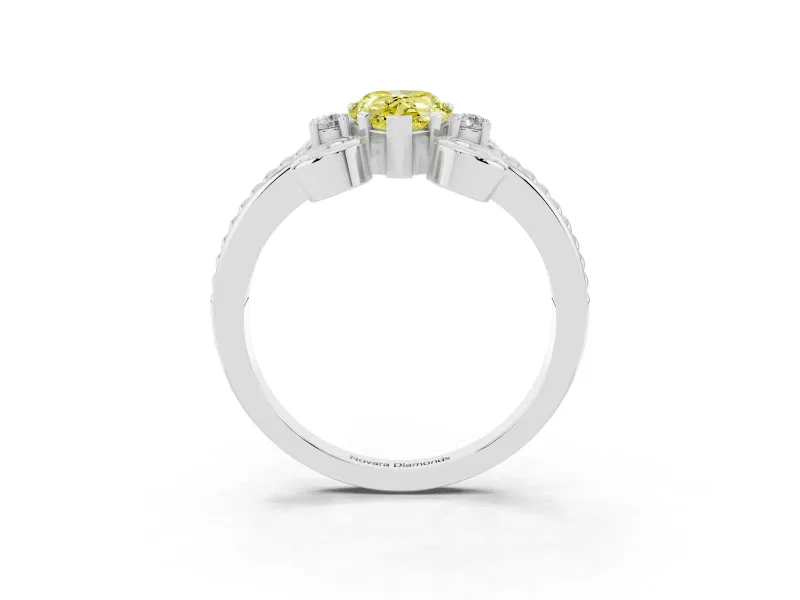 Fancy Yellow Pear Cut Diamond Twisted Band Solitaire Ring Set in Silver with Scroll Prongs