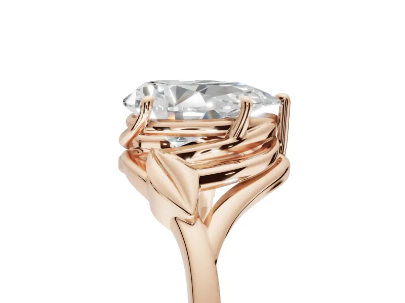 Pear-Shaped Leaf Bypass Solitaire Engagement Ring Setting | Polished Band | Rose Gold