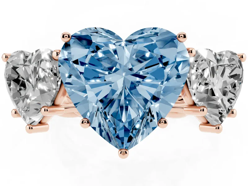 Heart-Shaped Three Stone Engagement Ring Setting for a Fancy Blue Lab-Grown Diamond | Braided Band | Rose Gold