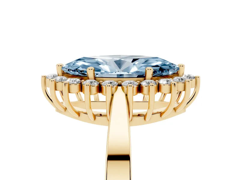 Marquise Scalloped Halo Engagement Ring Setting for a Fancy Blue Lab-Grown Diamond | Yellow Gold