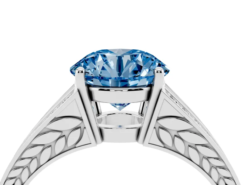 Fancy Blue Round Cut Diamond Split Shank Ring Set in Silver with Pavé Band and Prong Setting