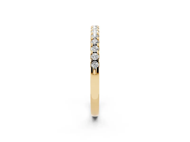 Round Lab-Grown Diamond Pavé Half Eternity Wedding Band | Low Shared Prongs | Yellow Gold